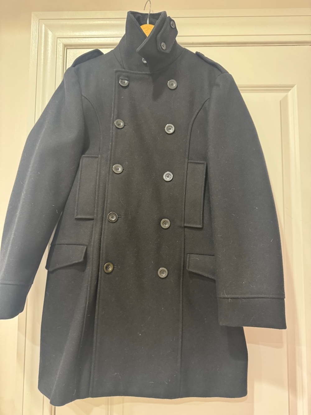French Connection Black Double-Breasted Men’s Pea Coat (unisex)